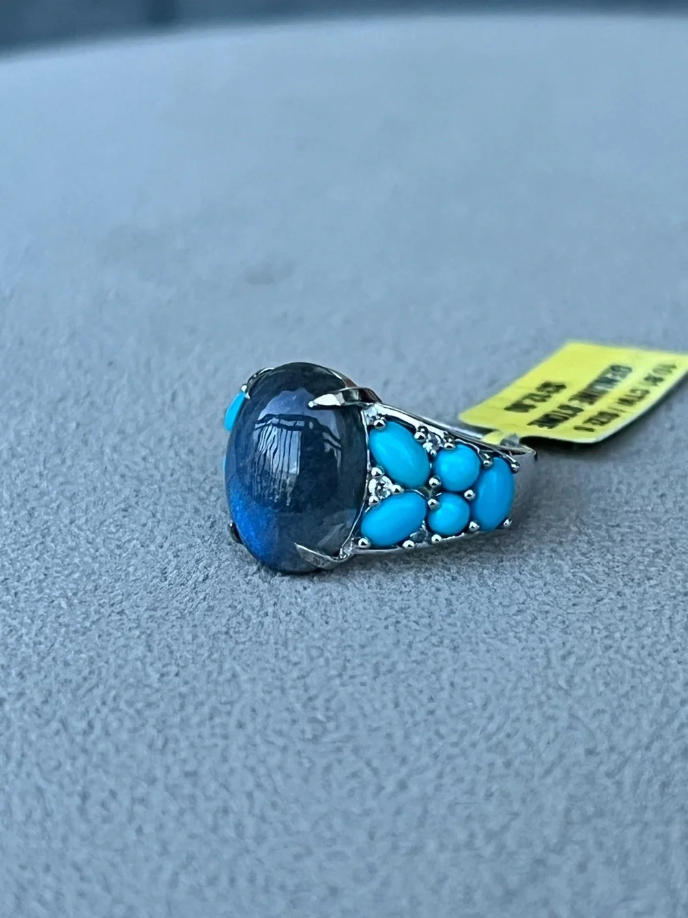 Sterling Silver Labradorite and Turquoise Statement Ring Size 6